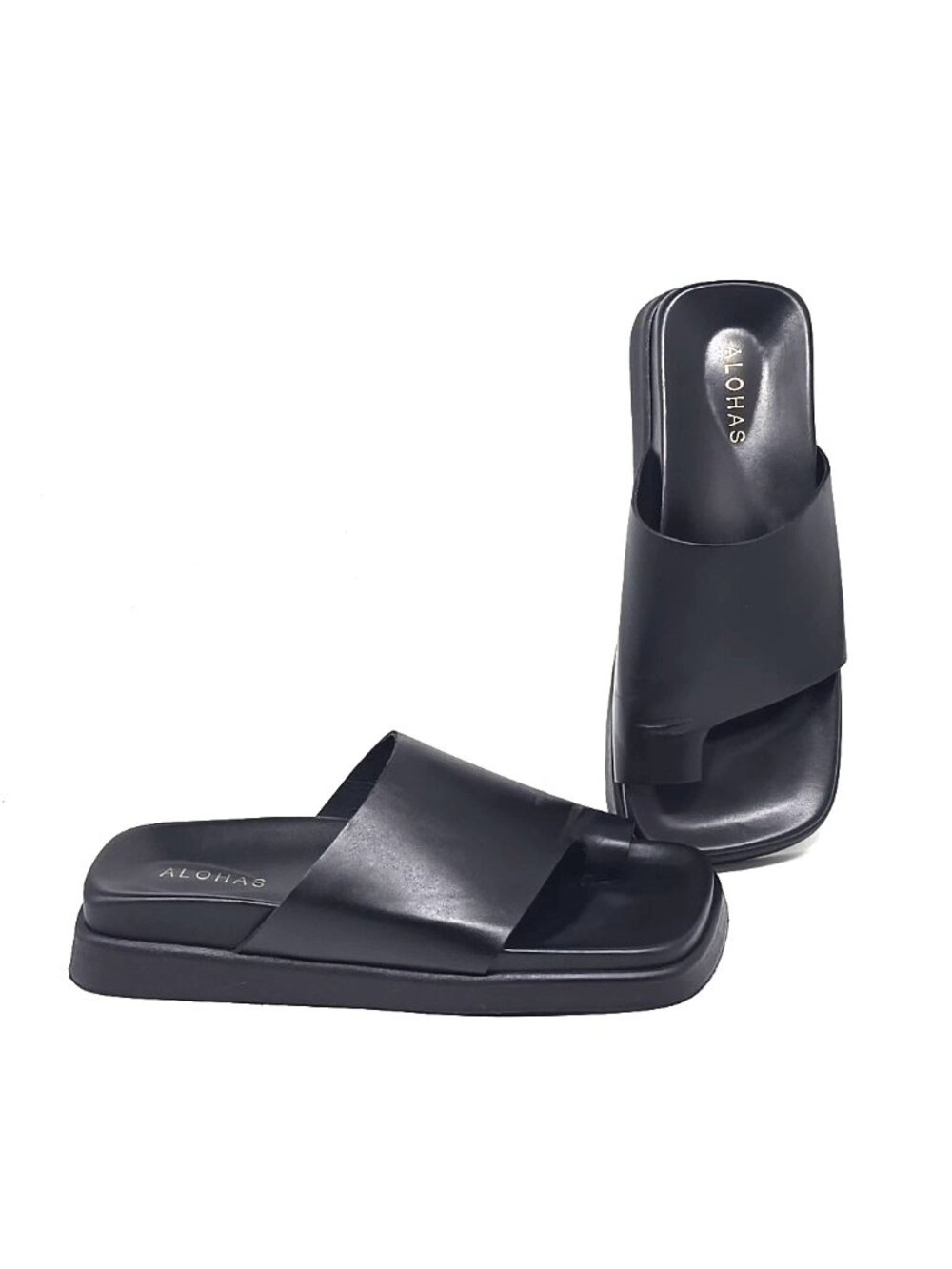 Alohas Toe Ring Black Leather Spain Flop Sandals Women's Size US 7.5 EU 38